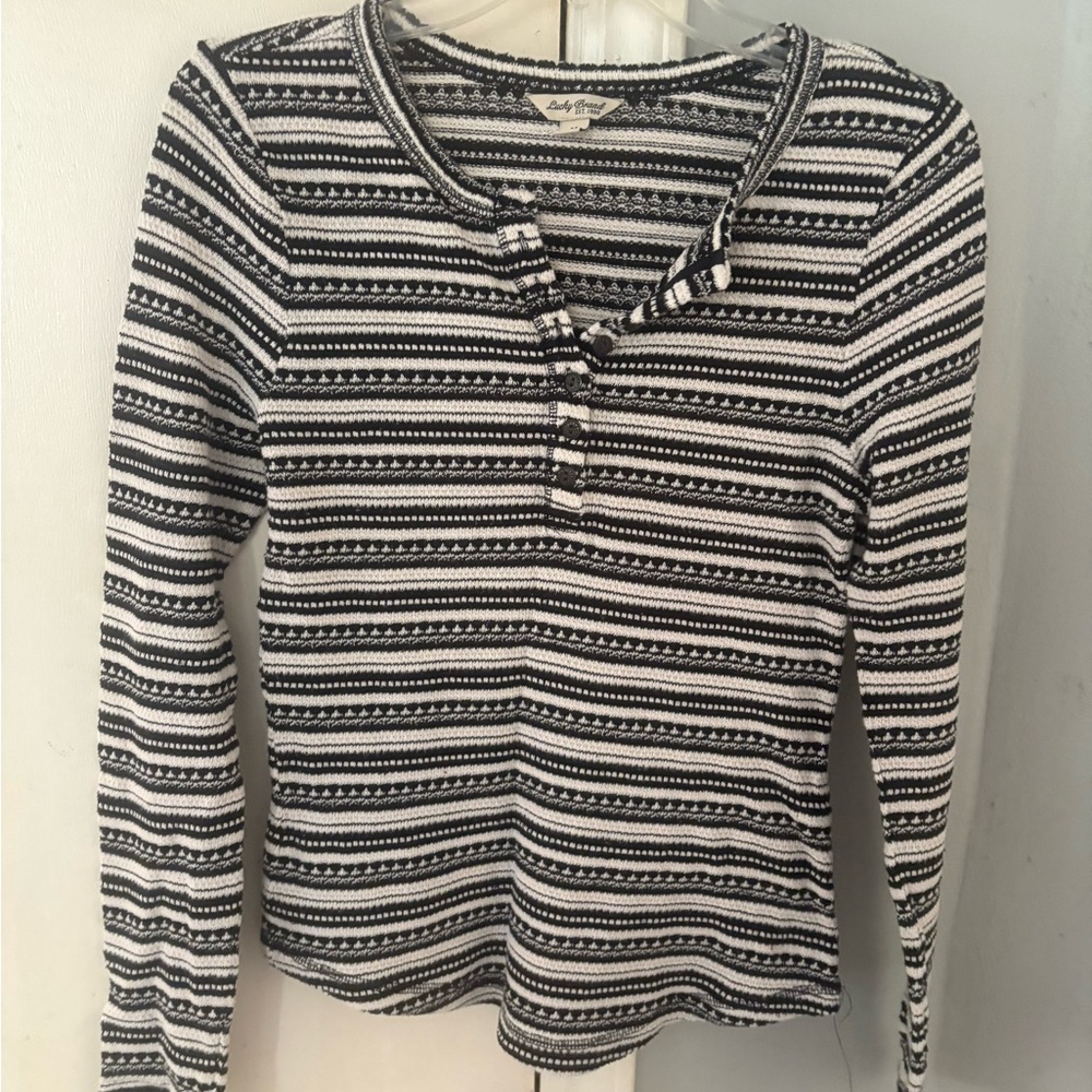 Lucky Brand Black and White Striped Henley